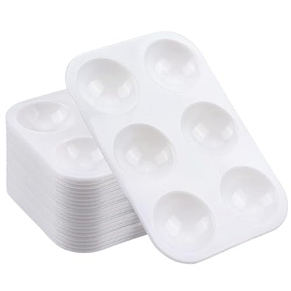 20 PCS White Paint Tray Palettes, Plastic Watercolor Paint Pallets with 6 Wells for Painting Party, DIY Craft and Art Painting