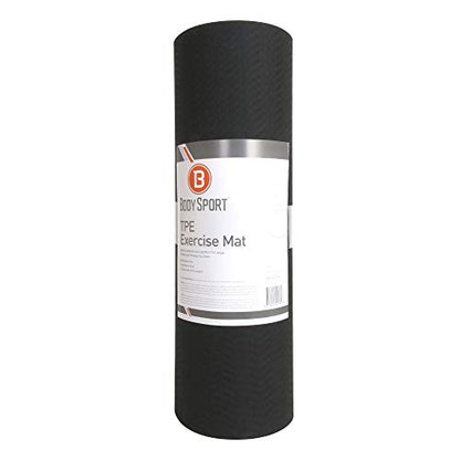BodySport TPE Exercise Mat for Men and Women – Workout Mat – Perfect for Gyms and Fitness Training – ½ in. Thick, Black - size: 56 in. x 24 in. X 1/2 in.