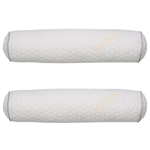 Cylindrical Pillow、 Fillable Porous Fiber Contour Neck Pillow、 (Pack of 2, White Jacquard) 18 x 4 inches、Bolster Pillow for Bed、Legs, Back and Yoga (18x4)