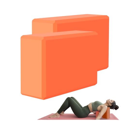 Yoga Block - Supportive Latex-Free Eva Foam - Soft Non-Slip Surface with Beveled Edges for Yoga, Pilates, Meditation - Yoga Accessories for Stability, Balance, Deepen Stretches - color: orange-2 Pack