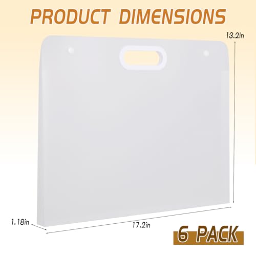 6 Pack Art Portfolio Folder 17.3"x13.2", A3 Size Plastic Portfolio for Artwork with Handle, Waterproof Art Storage Case for Posters, Drawings, Bulletin Boards