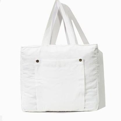 INDIAN CRAFT CASTLE Tote Bag with Yoga Mat Carrier Pocket Carryall Shoulder Bag for Office, Workout, Pilates, Travel, Beach and Gym - color: White