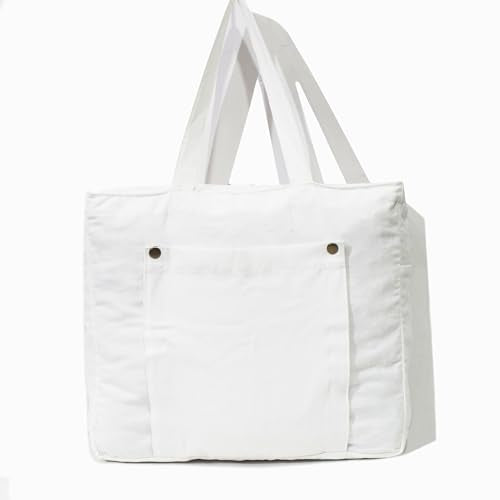 INDIAN CRAFT CASTLE Tote Bag with Yoga Mat Carrier Pocket Carryall Shoulder Bag for Office, Workout, Pilates, Travel, Beach and Gym - color: White