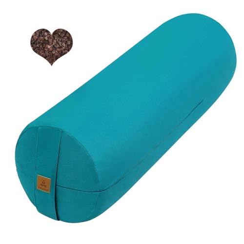 Organic Buckwheat Bolster(24X9 in) Yoga Bolster Supportive Yoga Cushion for Restorative Yoga Accessories Meditation Pillow Reading Pillow Floor Pillow Large Round Cylinder - color: Cyan Blue
