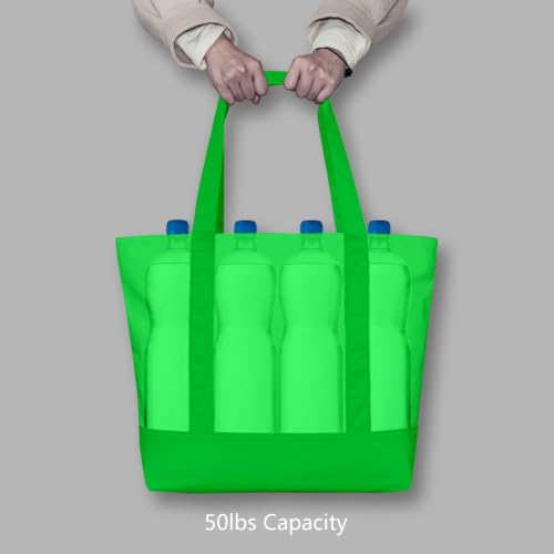 TOPDesign 1-Pack Canvas Tote Bag with an External Pocket, Reusable Grocery Shopping Bag, Top Zipper Closure, Daily Essentials (Lime Green) - color: Lime Green