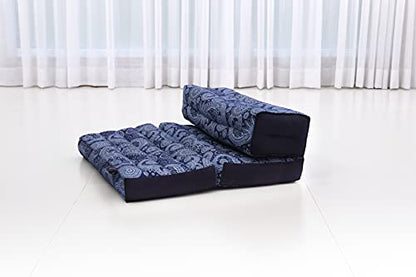 Leewadee Foldable Floor Mattress – 2 in 1 Floor Meditation Mat for Yoga and Relaxation, Seating Futon with Kapok - color: Cbt1 - Blue