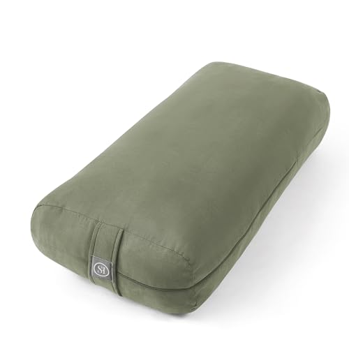 Meditation Cushion Bolster Pillow for Restorative Yoga – Supportive Cushion for Meditation, Pilates, and Relaxation – Filled with Buckwheat Hulls - Removable Cover - color: Olive Green, size: Rectangular (Filled with 100% Cotton)