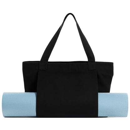 Yoga Mat Carrier, Gym Bag With Yoga Mat Holder, Women Canvas Tote With Shoulder Strap For Pilates, Travel, Office, Sports, Workout And Beach – Inner Zippered Pocket, Fits Standard And Small Mats - color: Black