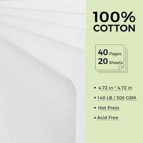 Watercolor Journal - 100% Cotton Hot Press Paper | 20 Sheets 40 Pages | 300GSM (140lb) | Linen Cotton Cover Watercolor Sketch Books for Artists Painting,Mixed Media 4.72 x 4.72 in - color: Green, size: 4.7 x 4.7 in