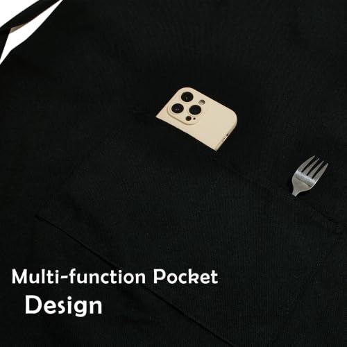 Professional Unisex Chef Apron – Cross-Back, Large Pockets, Water-Resistant Cotton Canvas - color: Black