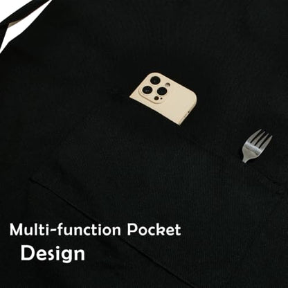 Professional Unisex Chef Apron – Cross-Back, Large Pockets, Water-Resistant Cotton Canvas - color: Black