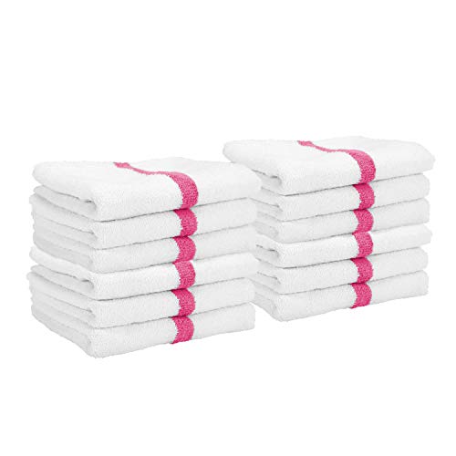 Arkwright White Hand Gym Towels - Pack of 12 - Bulk 100% Cotton Soft Quick Dry Sweat Absorbent Hotel Quality Towels for Workout, Bathroom, Spa, Pool, 16 x 27 in, Pink - color: Pink, size: 16 x 27 in. (Pack of 12)