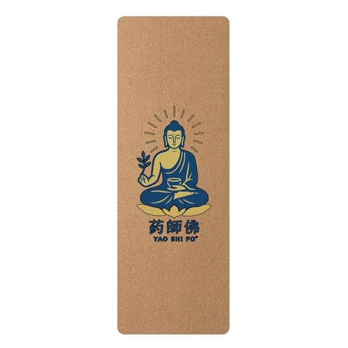 Yaoshifo Cork Yoga Mat Blue Gold - 4mm FSC Cork & Natural Rubber, Excellent Grip, Sustainable Yoga Mat