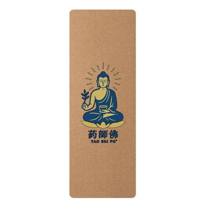 Yaoshifo Cork Yoga Mat Blue Gold - 4mm FSC Cork & Natural Rubber, Excellent Grip, Sustainable Yoga Mat