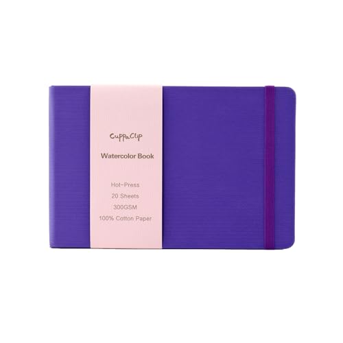 CuppaClip Watercolor Paper Cotton Hot-Pressed with Inner Pocket Watercolor Sketchbook Journal As Travel Notebook 300 GSM 140 LB (Purple, 8.26x5.82in) - color: Purple, size: 8.3x5.8in