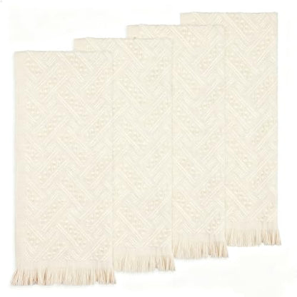 4 Pack Boho Bathroom Decor Hand Towels - color: Cream White