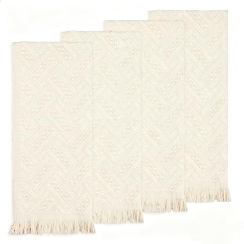 4 Pack Boho Bathroom Decor Hand Towels - color: Cream White