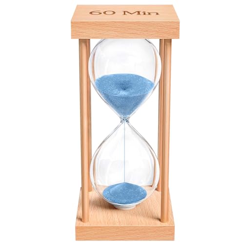 60 Minute Sand Timer, 60 Min Wood Small Hourglass Timer, Blue Sand Clock, One Hour Wooden Hour Glass for Classroom, Sandglass, Reloj De Arena Decorativo, Home, Office, Game, Gift - color: Blue, size: 60 Min