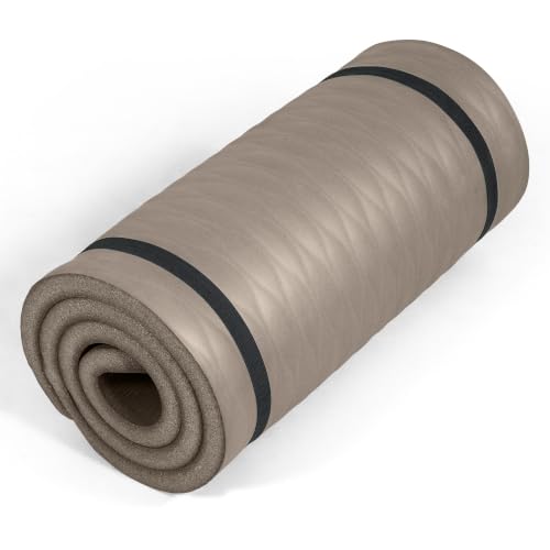 Tone Fitness 1-Inch Thick Yoga Mat | High-Density, Non-slip Exercise Mat with Carrying Strap for Yoga, Pilates, & Home Gym Workouts | Multiple Options - color: Beige, style: Mesh