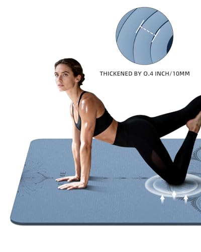 Large Yoga Mat (75.5"x47.6"x0.4"）Extra Wide & Thick 10mm | Non-Slip Exercise Mat, High-Density TPE Mat for Yoga Pilates & Home Gym Workouts - color: Blue-gray