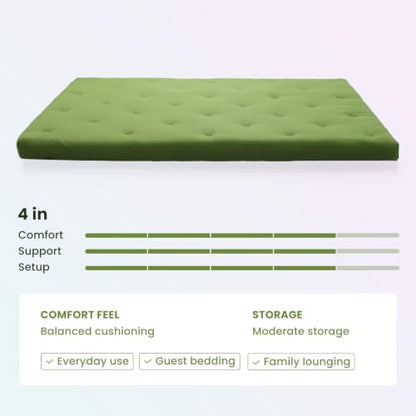 Syrinx Water Resistant Japanese Floor Mattress Futon, King Size 80"x76" - color: Green, size: King(80"L x 76"W x 4"Th)