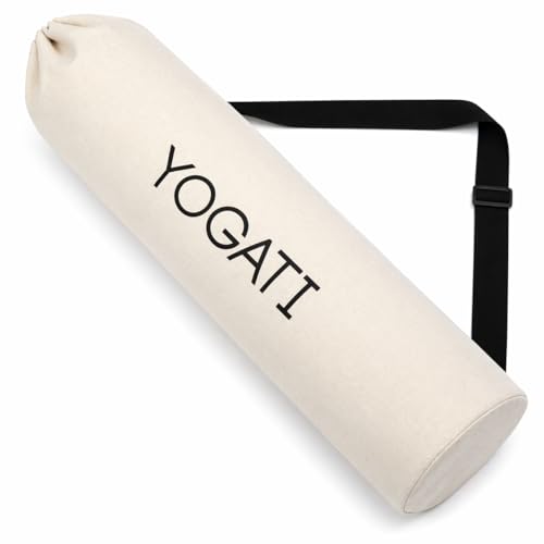 YOGATI® 조절 가능한 스트랩이 있는 면 요가 매트 백 | 매트를 위한 내구성 있는 요가 가방, 필라테스 및 피트니스 애호가에게 적합 | 두껍고 균일한 넓은 요가 매트에 맞아 보호하고 휴대할 수 있습니다 - 베이지