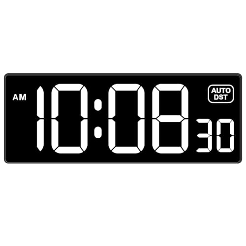 Soobest LED Digital Wall Clock with Seconds | Large Digital Clock Bold Numbers for Seniors, Plug Electric Clock Dimmable Large Display, Auto DST, Gym, 10 Inches - color: 10.2" White