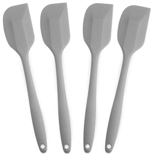 4-Piece Silicone Spatula Set with Stainless Steel Core, Gray | Heat-resistant Rubber Spatulas for Nonstick Cookware, Mixing, Scraping and Baking, BPA-free Silicone, Dishwasher Safe - color: Gray, size: Large