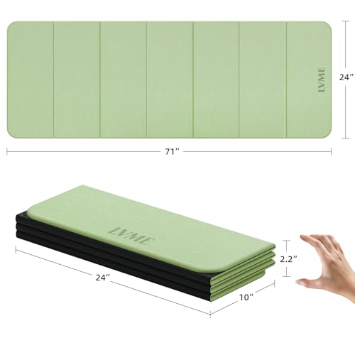 LVME Foldable Yoga Mat, 71"x24"x1/3" Thick(8mm), Non Slip Exercise Mat - color: Green+Black