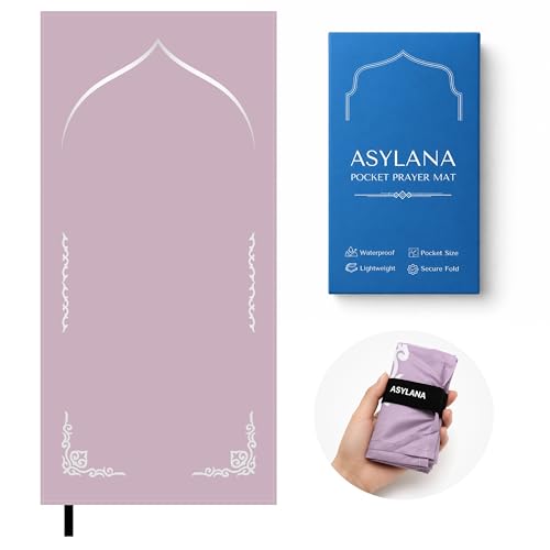 Portable Islamic Pocket Prayer Mat, Waterproof & Lightweight Thin Travel Sajjadah, Foldable Compact Small Muslim Praying Rug with Elastic Band, Essential Salah Gift Accessory - color: Steppe Lilac