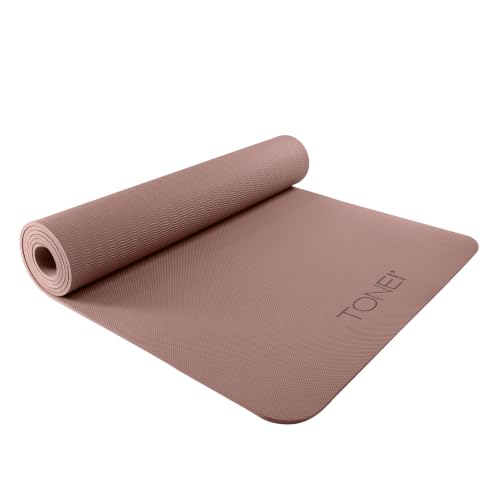 TONE Fitness Yoga Mat 1/4" Thick Non Slip Exercise & Pilates Mat for Home Workouts with Carrying Strap | Multiple Options - color: Mocha, style: Pyramid Pattern