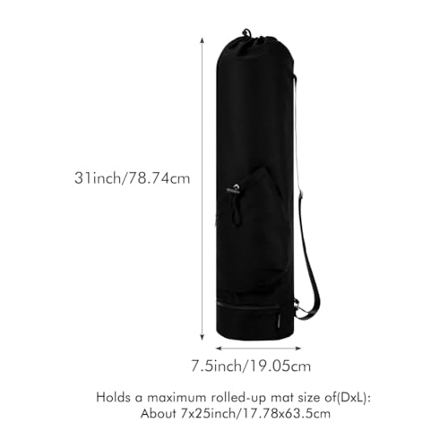Yoga Mat Bag,Full Zip Cargo Yoga Mat Carrier Bag with Drawstring Water Bottle Pocket,Exercise Yogas Mats Carrier Holder for Women & Men - color: Black
