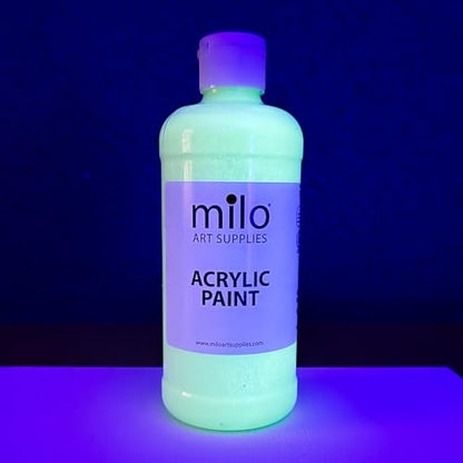milo Glow in the Dark Acrylic Paint, Clear Phosphorescent Glow, 16oz Bottle | Glows UV in Black Light, Easy Light Glow Activated, Made in the USA, Safe & Non-Toxic, Painting in the Dark, Quart - style: Glow in the Dark 16 oz