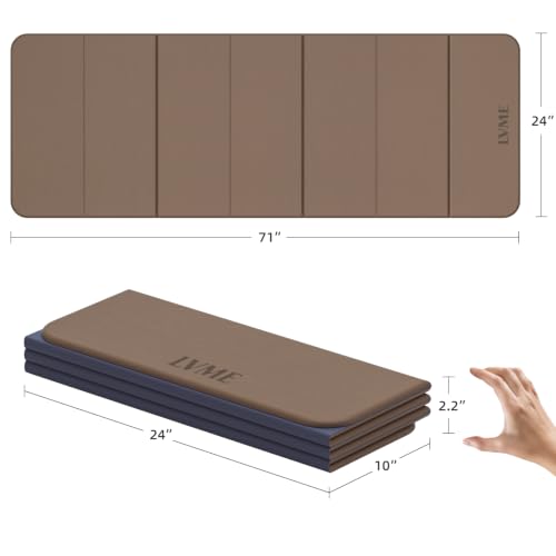 LVME Foldable Yoga Mat, 71"x24"x1/3" Thick(8mm), Non Slip Exercise Mat - color: Champagne + Grape