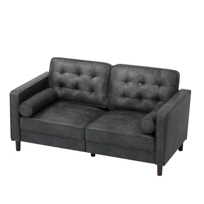 67" Suede Leather Loveseat Sofa with 2 Soft Pillows, Grey - color: Grey, size: 67" Loveseat