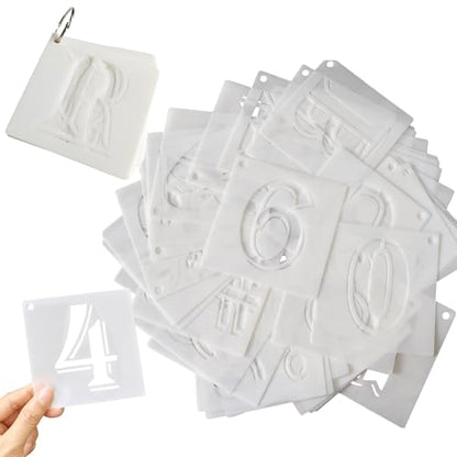 4inch Letter Stencils for Painting, Number and Symbols Craft Stencil | 49Pcs Uppercase Alphabet Drawing Templates Reusable DIY Spray Painting Stencil for Wall Art, Wedding, Birthday, Thanksgiving - size: 4 INCH
