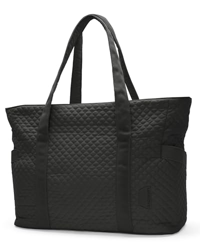 BAGSMART Crush Tote Bag for Women, 20L Puffer Work Tote with Zipper, Travel Essentials Quilted Nurse Hospital Bag - color: Black