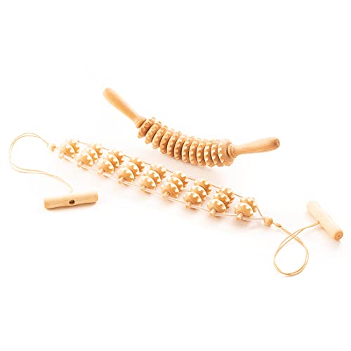 Tuuli Wooden Massage Roller - Maderotherapy Wooden Massage Stick for Removing Fat Dimples, Relaxing Muscles, Self-Care - Wood Roller Massager for Body, Back, Legs, Thighs, Waist - Natural Beechwood