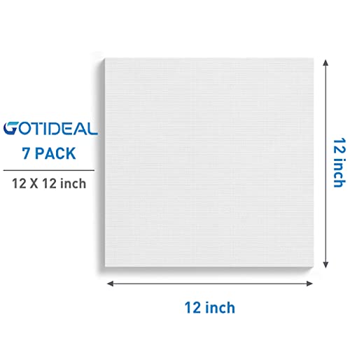 GOTIDEAL Stretched Canvases for Painting, 12x12 Inch Set of 7, Primed White | 100% Cotton Blank Art Square Canvas Boards for Painting for Acrylic Pouring, Oil Paint Dry & Wet Art Media - color: White, size: 12"x12"