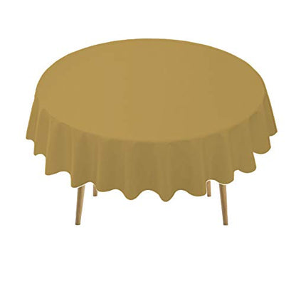 Gold Plastic Tablecloths 2 Pack Disposable Table Covers 84 Inch Circle Bridal Shower Party Tablecovers PEVA Vinyl Table Cloths for BBQ Picnic Birthday Wedding Banquet Parties 6 ft Round Table Use - color: D04 Gold