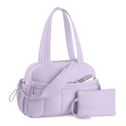 TOPDesign Travel Duffel Bag for Women, Puffer Gym Bag Sports Tote with Wet Pocket, Carry On Weekender with Luggage Sleeve (Light Purple) - color: Light Purple