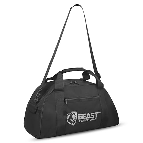 Beast Power Gear Gym Duffle Bag- Workout, Boxing, MMA, Sports Bag with Shoes Compartment and Adjustable Shoulder Strap for Men and Women (Black/Gray) - color: Black/Gray