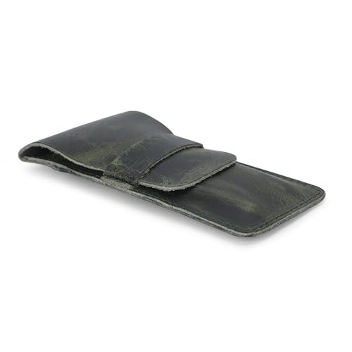 Leather Pen Case - Handmade Full Grain Fountain Pen Organizer - Multi Pen Holder Sleeve Green - color: Green