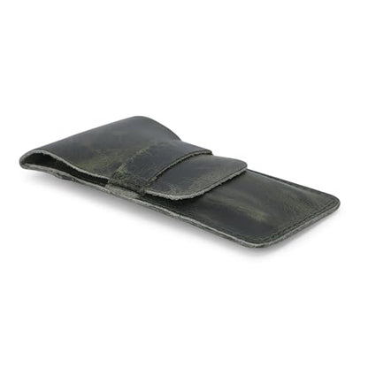 Leather Pen Case - Handmade Full Grain Fountain Pen Organizer - Multi Pen Holder Sleeve Green - color: Green