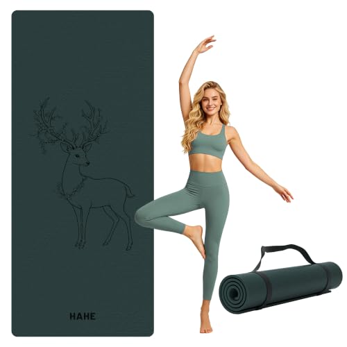 HAHE Extra Wide Yoga Mat, 75"x 32" POE Deer Print Exercise & Fitness Mat - color: Forest green