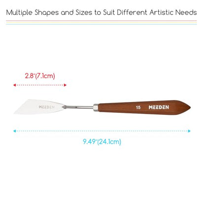 MEEDEN Artist Paint Palette Knife: 9.49" Flexible Stainless Steel Art Spatula Knife with Wooden Handle - Art Supplies for Oil Acrylic Gesso Canvas Painting, #15 - style: #15