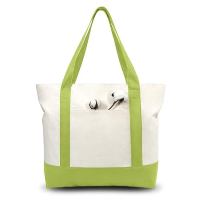 TOPDesign 1-Pack Canvas Tote Bag with an External Pocket, Reusable Grocery Shopping Bag, Top Zipper Closure, Daily Essentials (Light Green/Natural) - color: Light Green/Natural