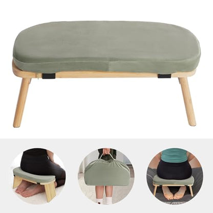Meditation Prayer Bench, Portable Foldable & 5° Ergonomic Tilt Kneeling Meditation Yoga Stool with Cushion & Carry Bag for Home/Studio/Gym, Bamboo & Velvet Kneeling Stools (Green) - color: Green