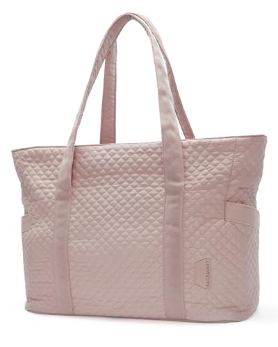 BAGSMART Crush Tote Bag for Women, 20L Puffer Work Tote with Zipper, Travel Essentials Quilted Nurse Hospital Bag - color: Pink