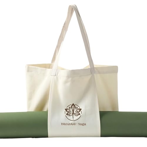 Canvas Tote Bag with Yoga Mat Carrier Pocket Carryall Shoulder Bag for Office, Workout, Pilates, Travel, Beach and Gym
